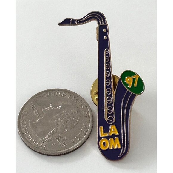 Vintage Odyssey of the Mind LA Louisiana OM 97 Saxophone Lapel Pin - Picture 2 of 3